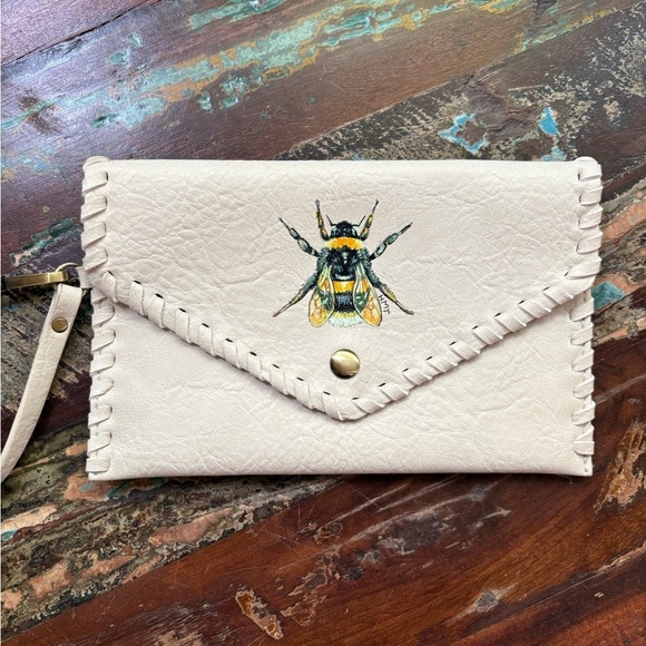 Handbags - Hand Painted Bee Cream Wristlet